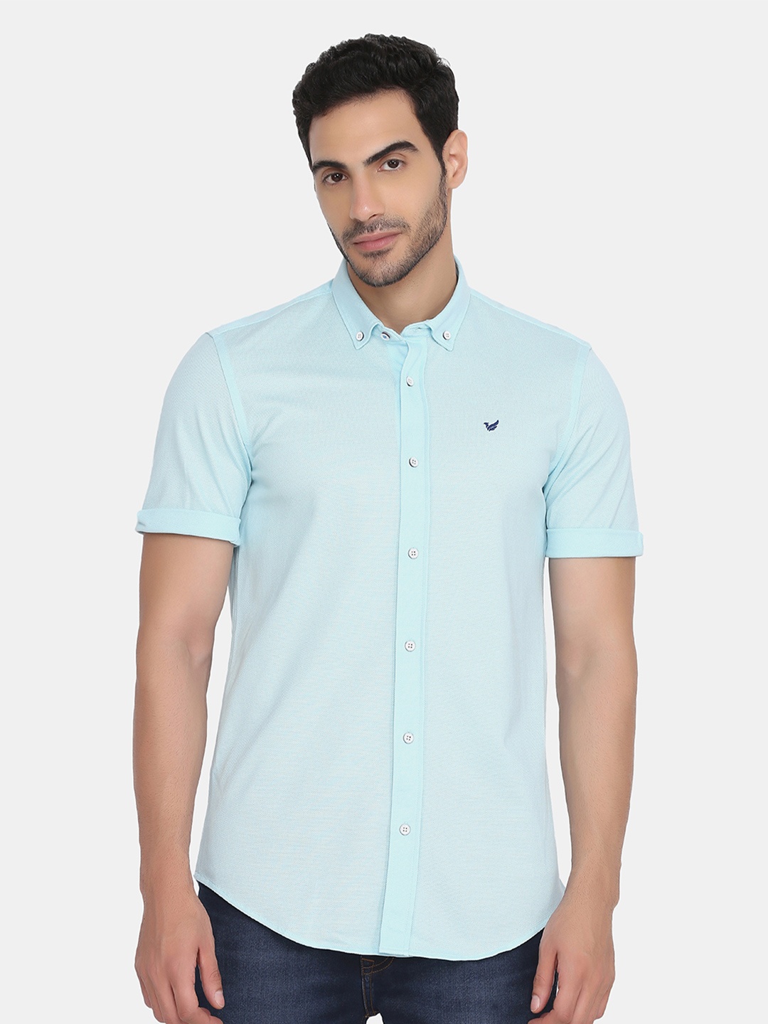 

Blackberrys Men Blue Solid Regular Fit Button Down Collar Cotton Casual Shirt