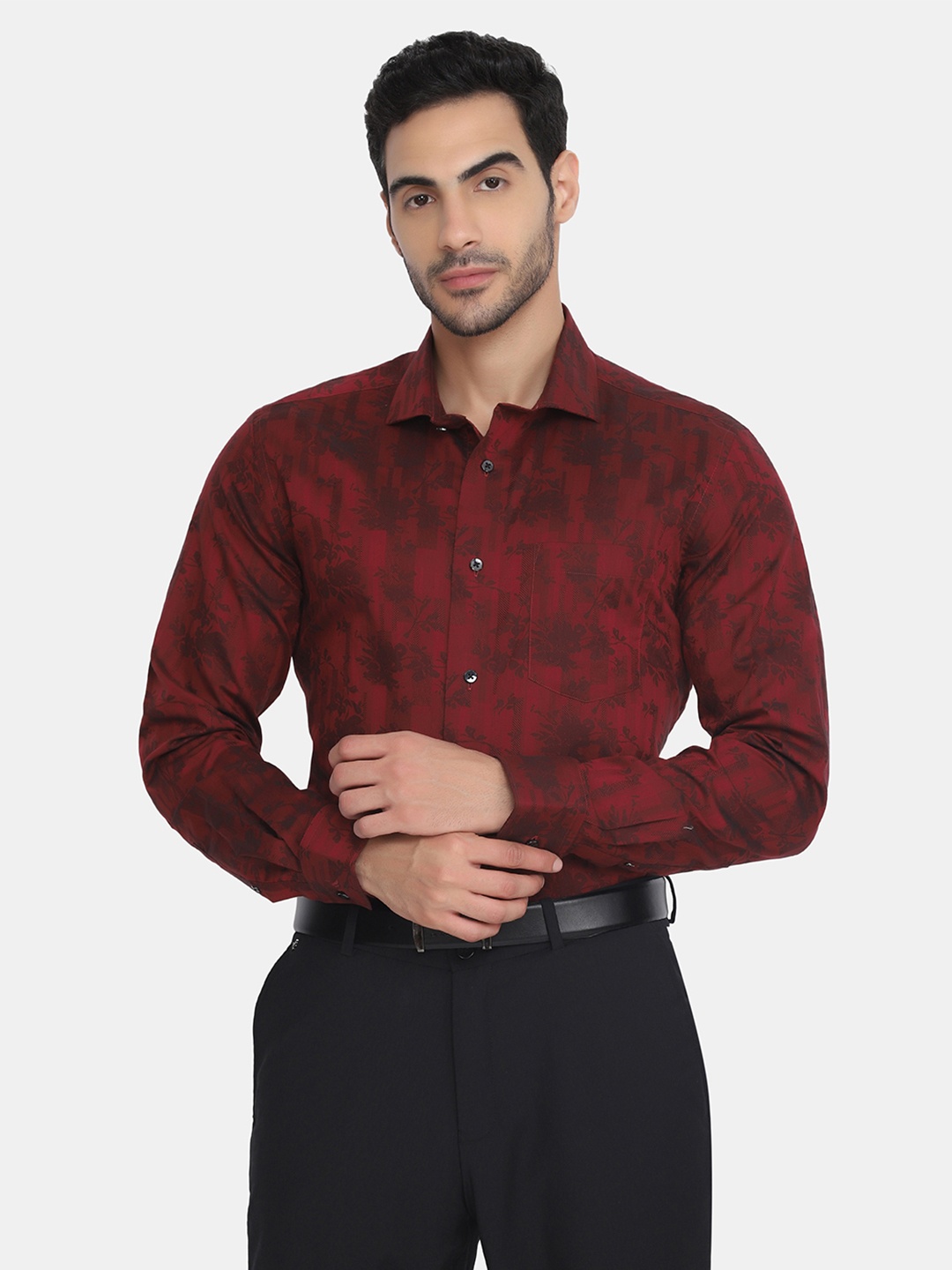 

Blackberrys Men Red Slim Fit Floral Printed Cotton Formal Shirt