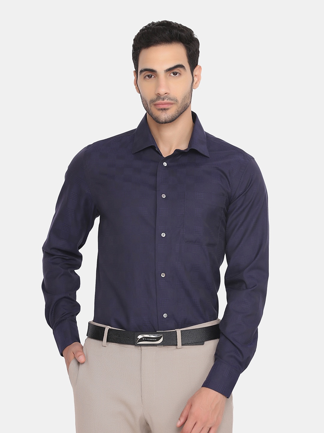 

Blackberrys Men Navy Blue Slim Fit Self Design Cotton Formal Shirt