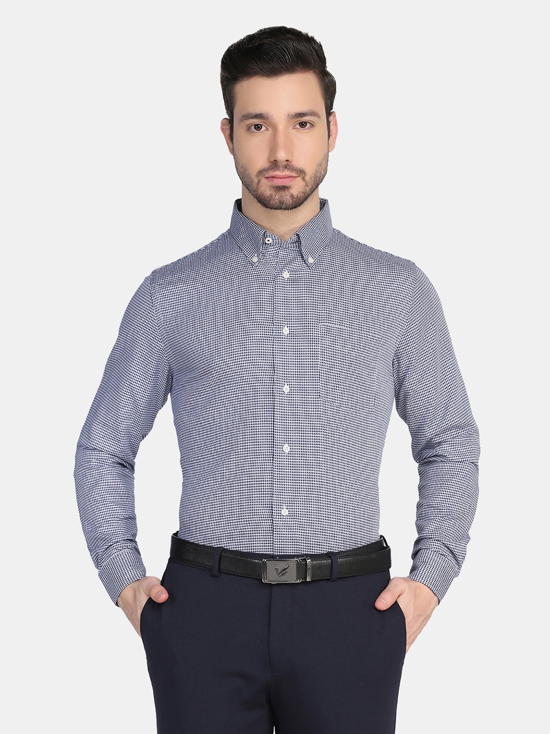 

Blackberrys Men Navy Blue Slim Fit Self design Cotton Formal Shirt