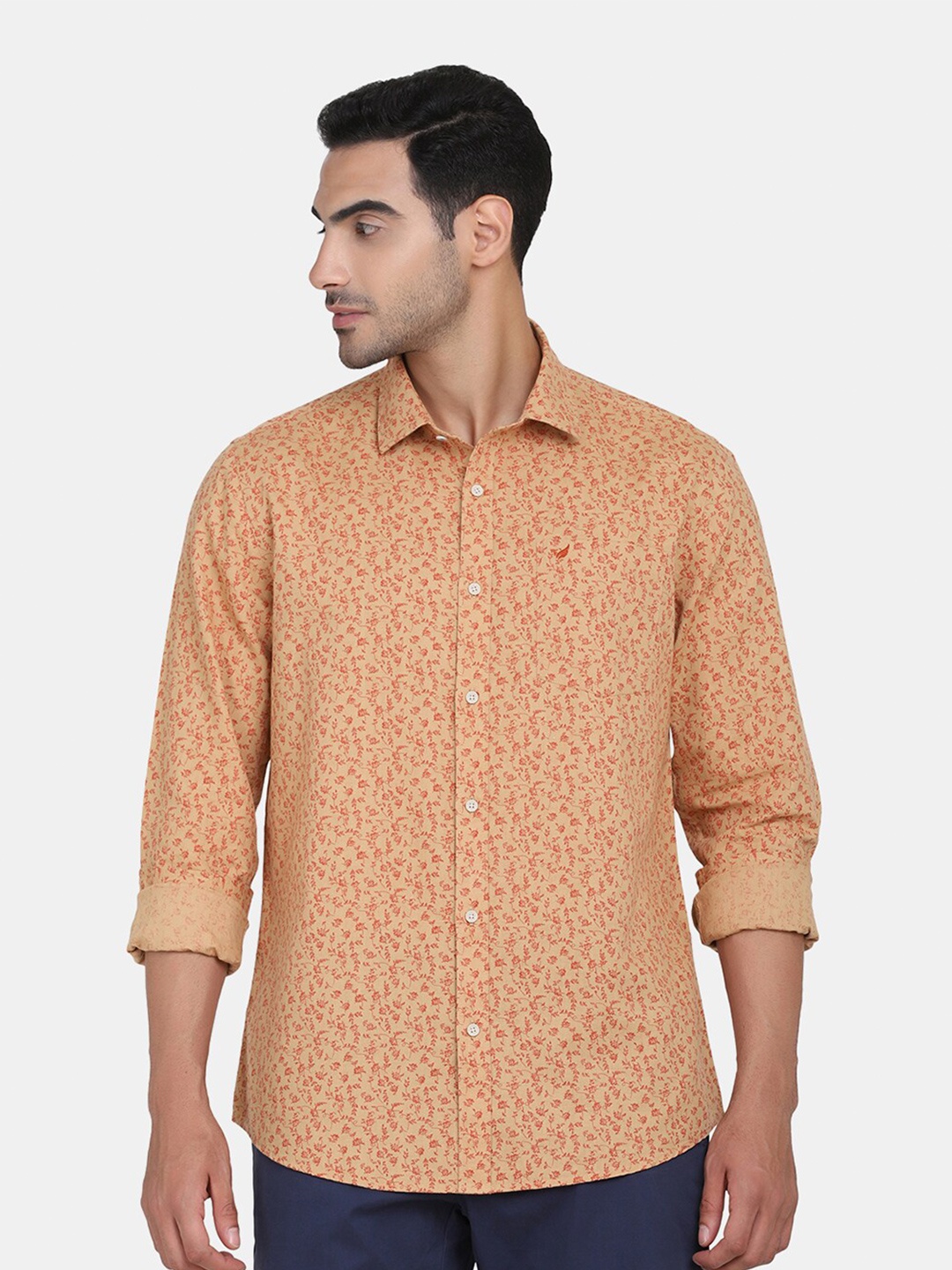 

Blackberrys Men Orange Slim Fit Floral Printed Cotton Casual Shirt