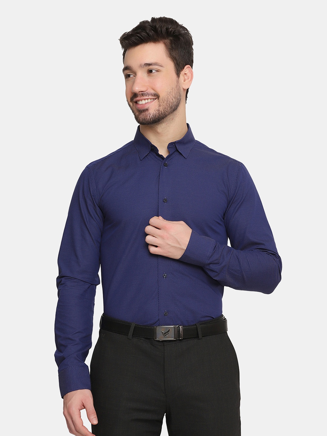 

Blackberrys Men Blue Slim Fit Micro Ditsy Printed Cotton Formal Shirt