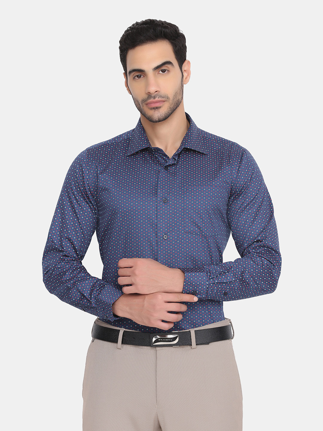 

Blackberrys Men Navy Blue Slim Fit Micro Ditsy Printed Cotton Formal Shirt