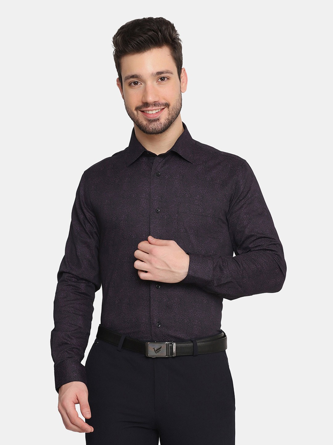 

Blackberrys Men Purple Slim Fit Floral Printed Cotton Formal Shirt