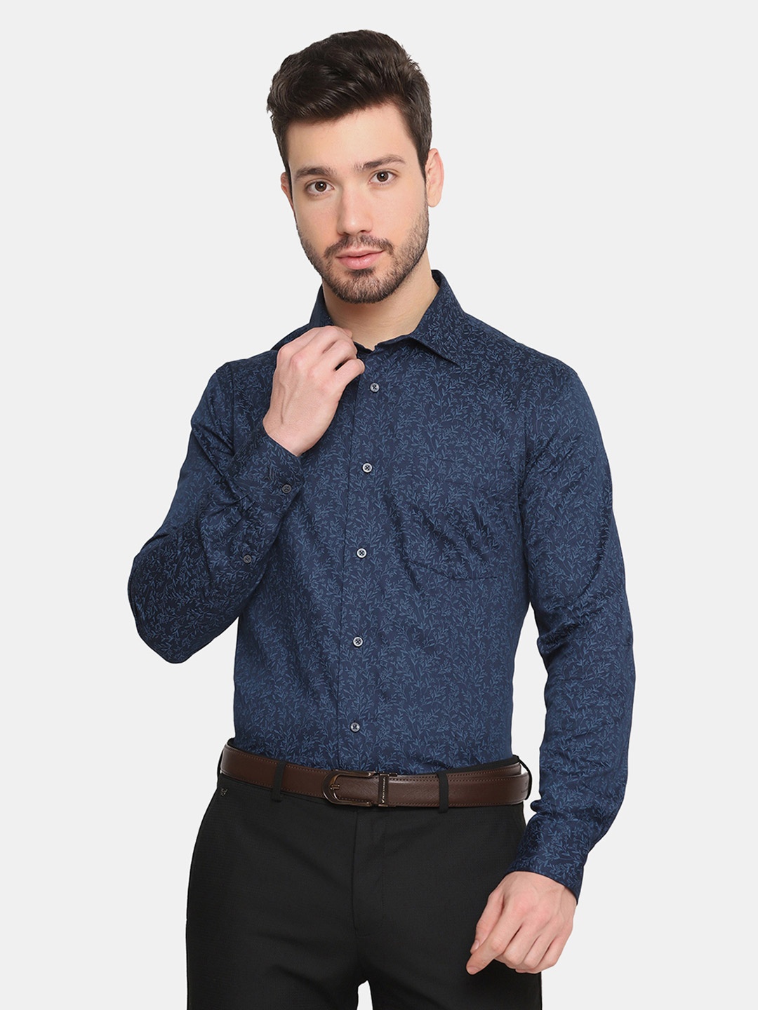 

Blackberrys Men Navy Blue Slim Fit Floral Printed Cotton Formal Shirt