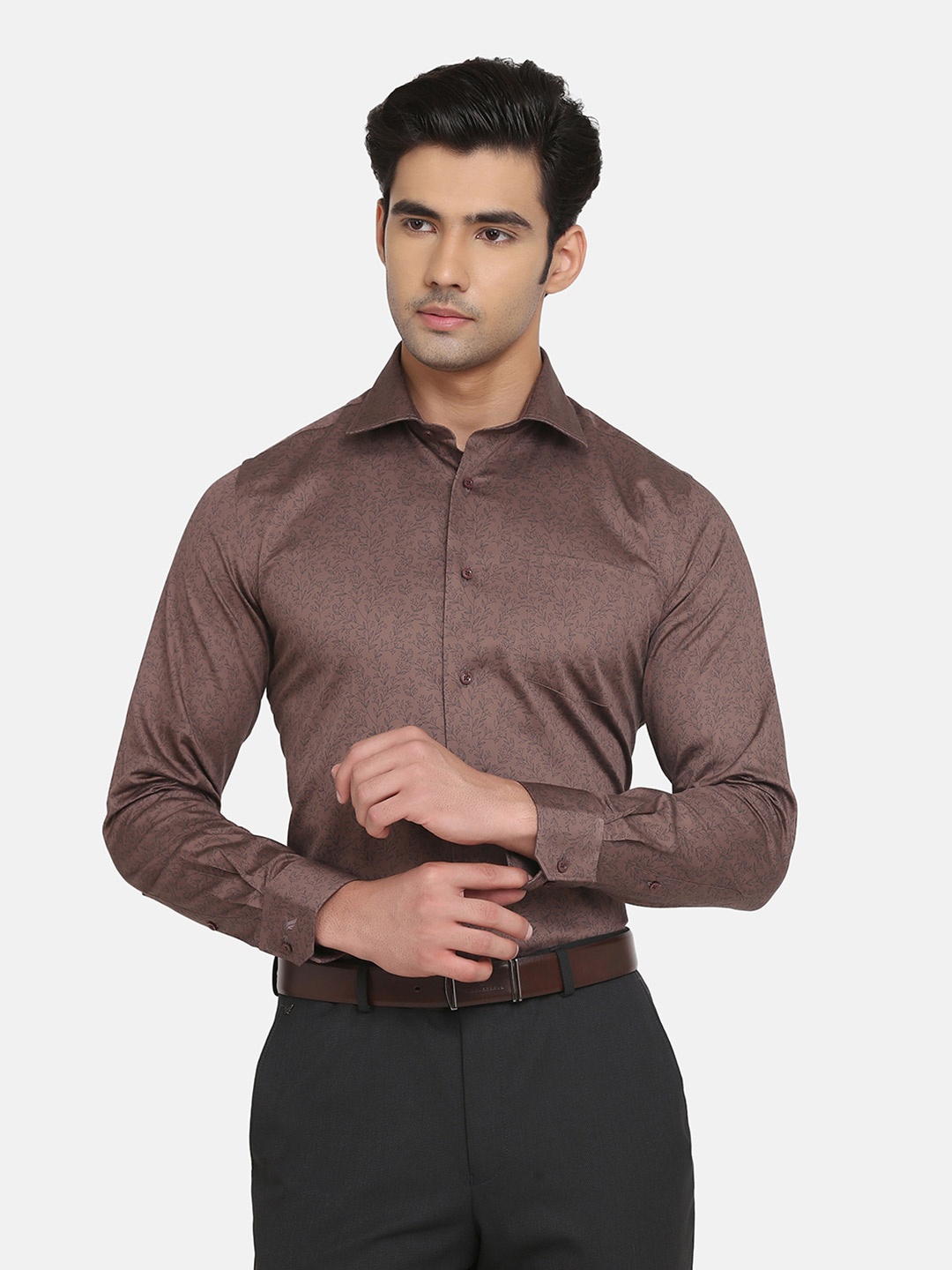 

Blackberrys Men Brown Slim Fit Micro Ditsy Printed Cotton Formal Shirt