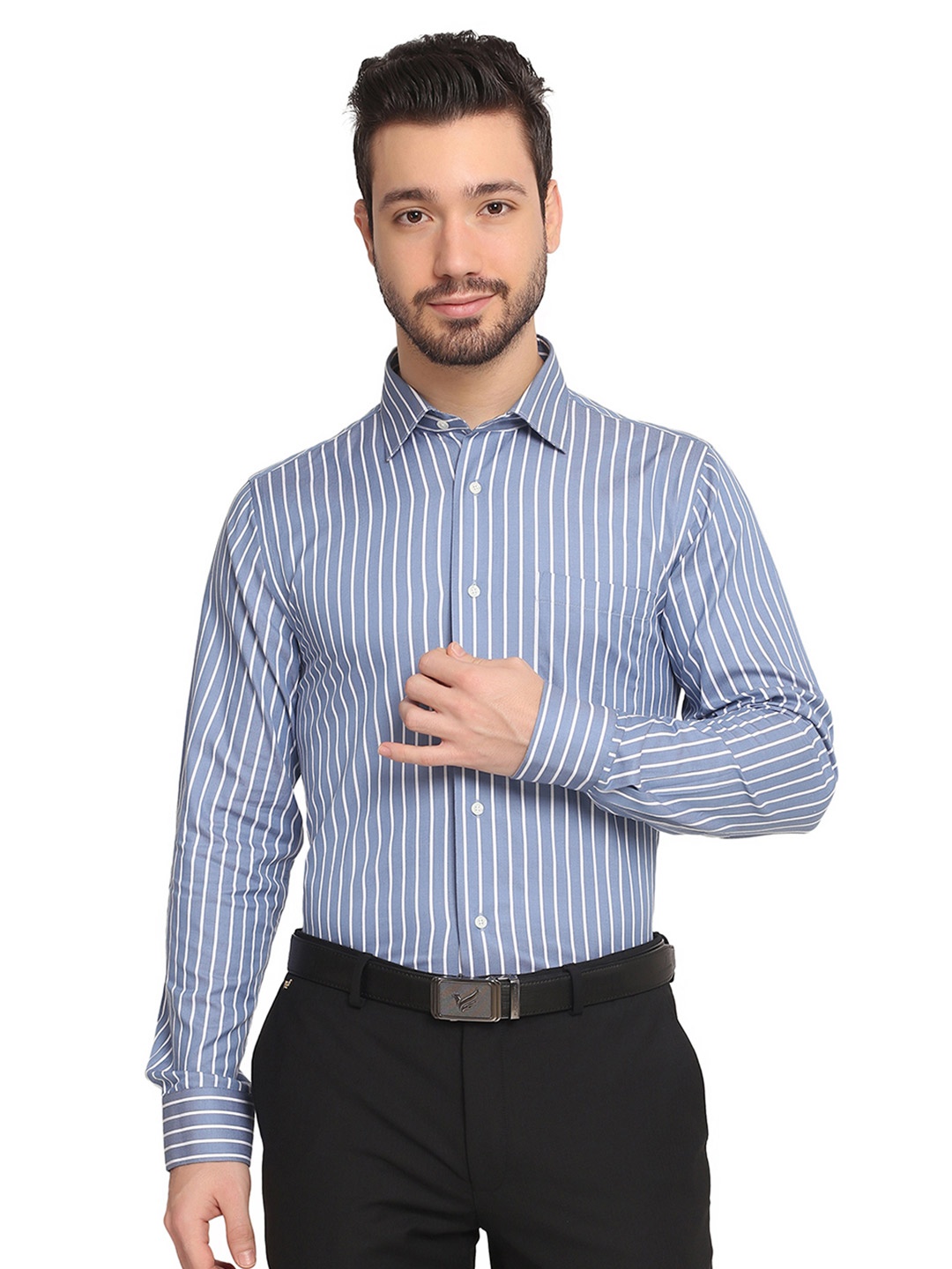

Blackberrys Men Blue Slim Fit Striped Long Sleeve Formal Shirt