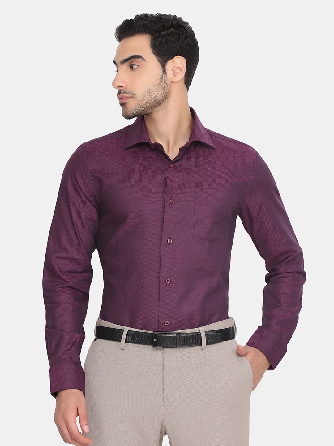 

Blackberrys Men Purple Slim Fit Solid Long Sleeve Cotton Formal Shirt