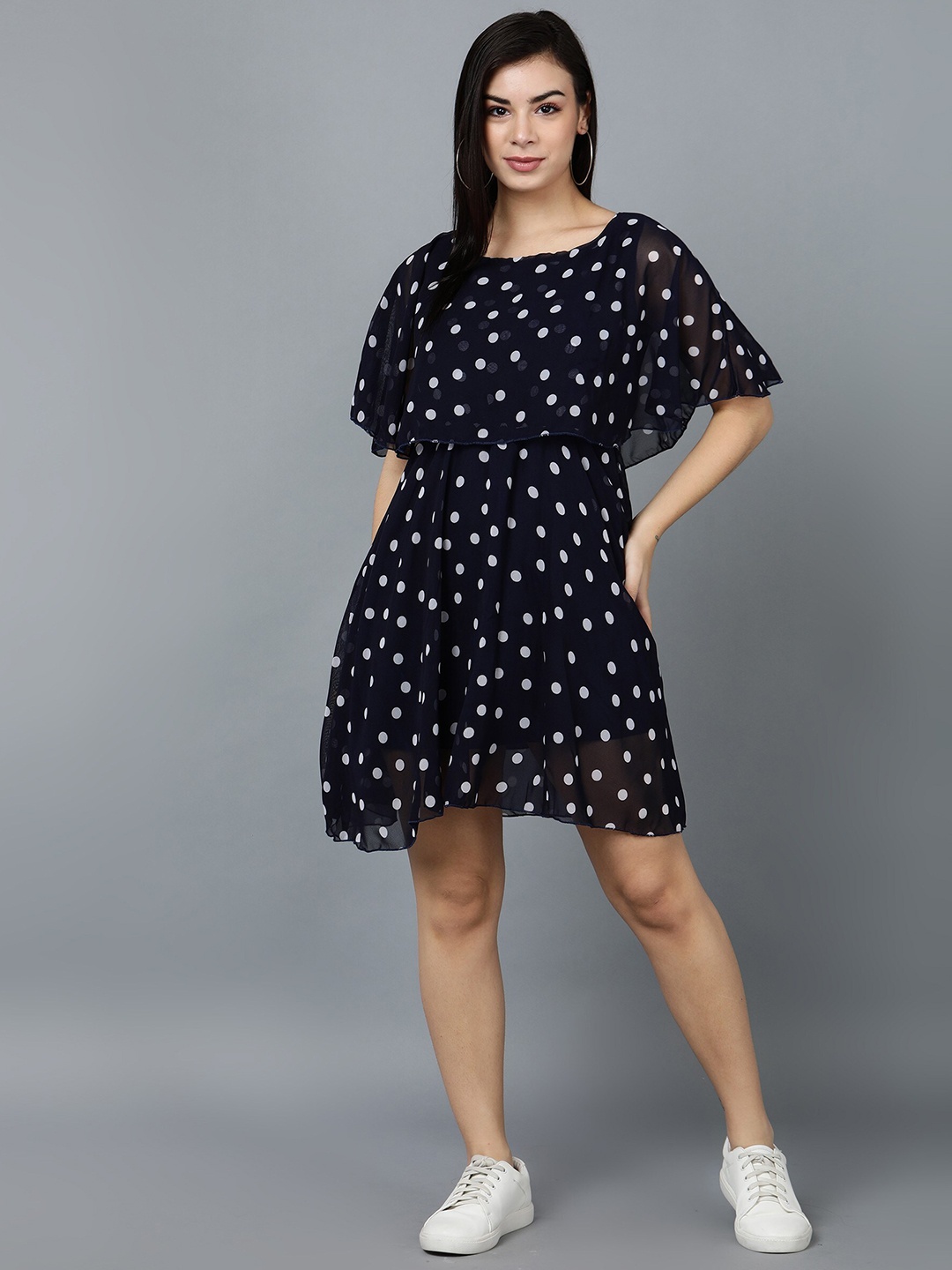 

Gaurgeous Navy Blue Polka Printed Dress