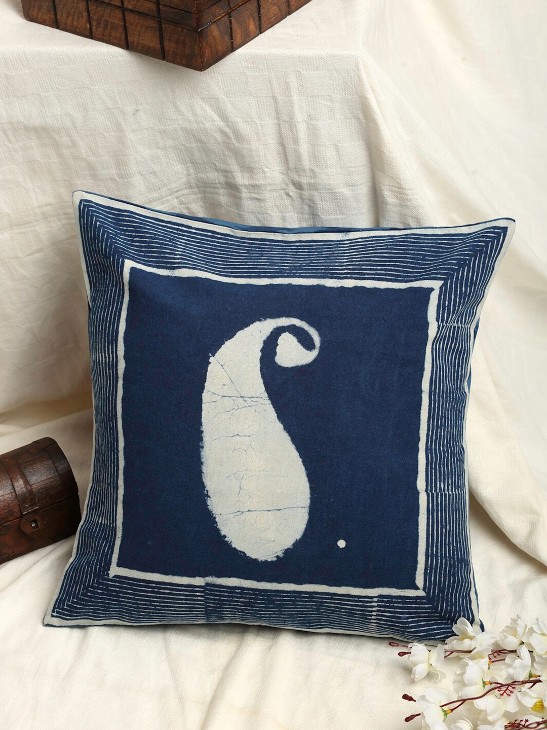 

EK BY EKTA KAPOOR Set of 2 Indigo Block Printed Cotton Cushion Covers, Blue