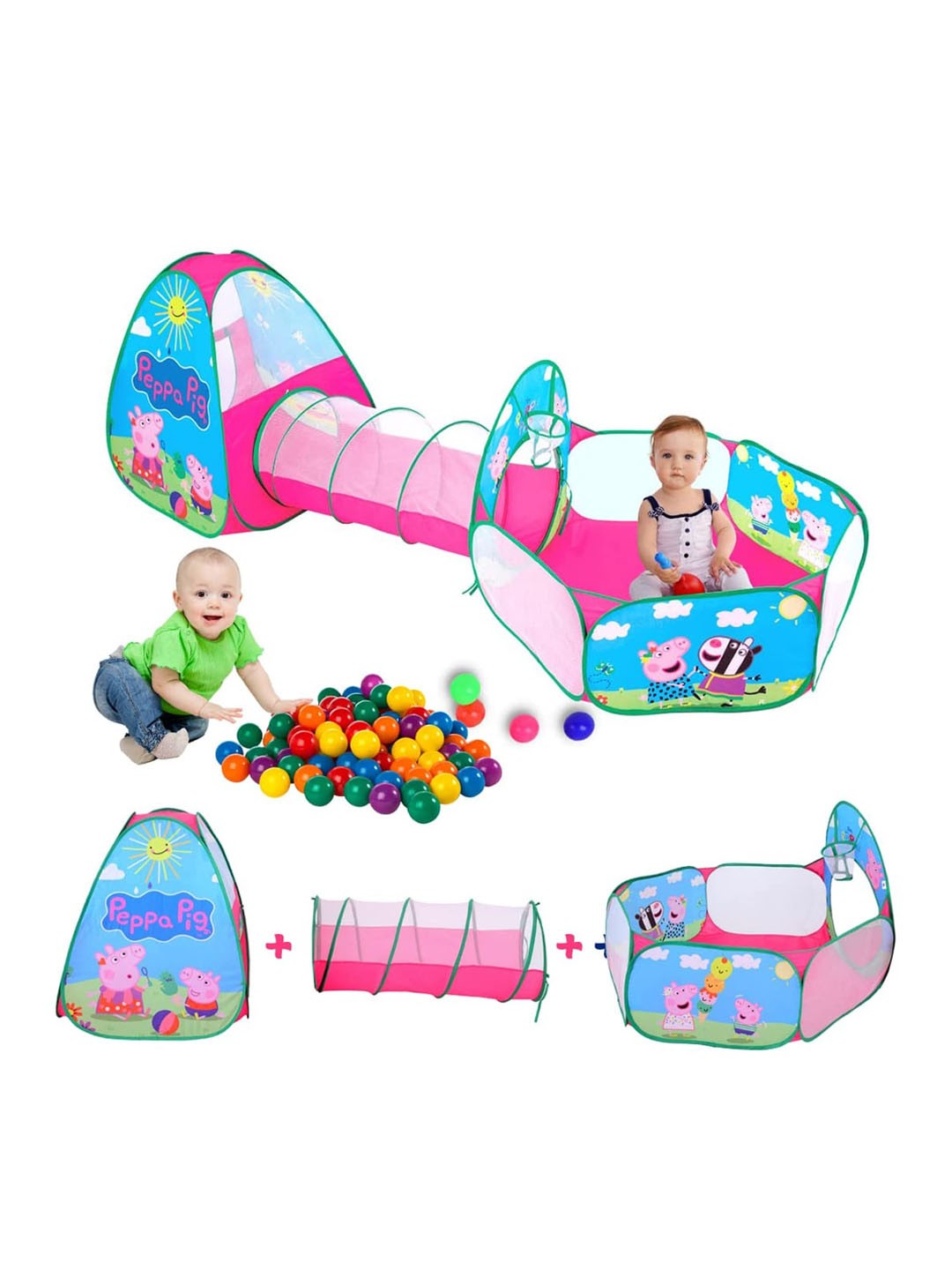 

WEMBLEY Kids Peppa Pig Printed Activity Ball Pool Tunnel Play Tent, Multi