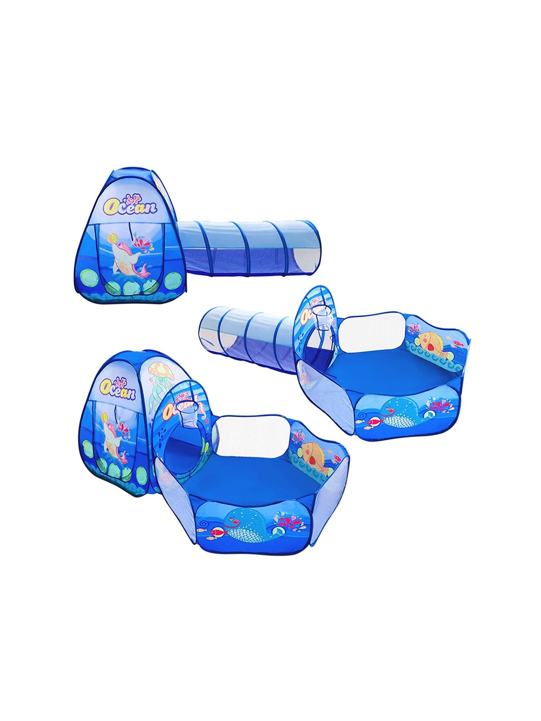

WEMBLEY Unisex Kids Water Animal Printed Foldable 6 Feet Tunnel Tent, Blue