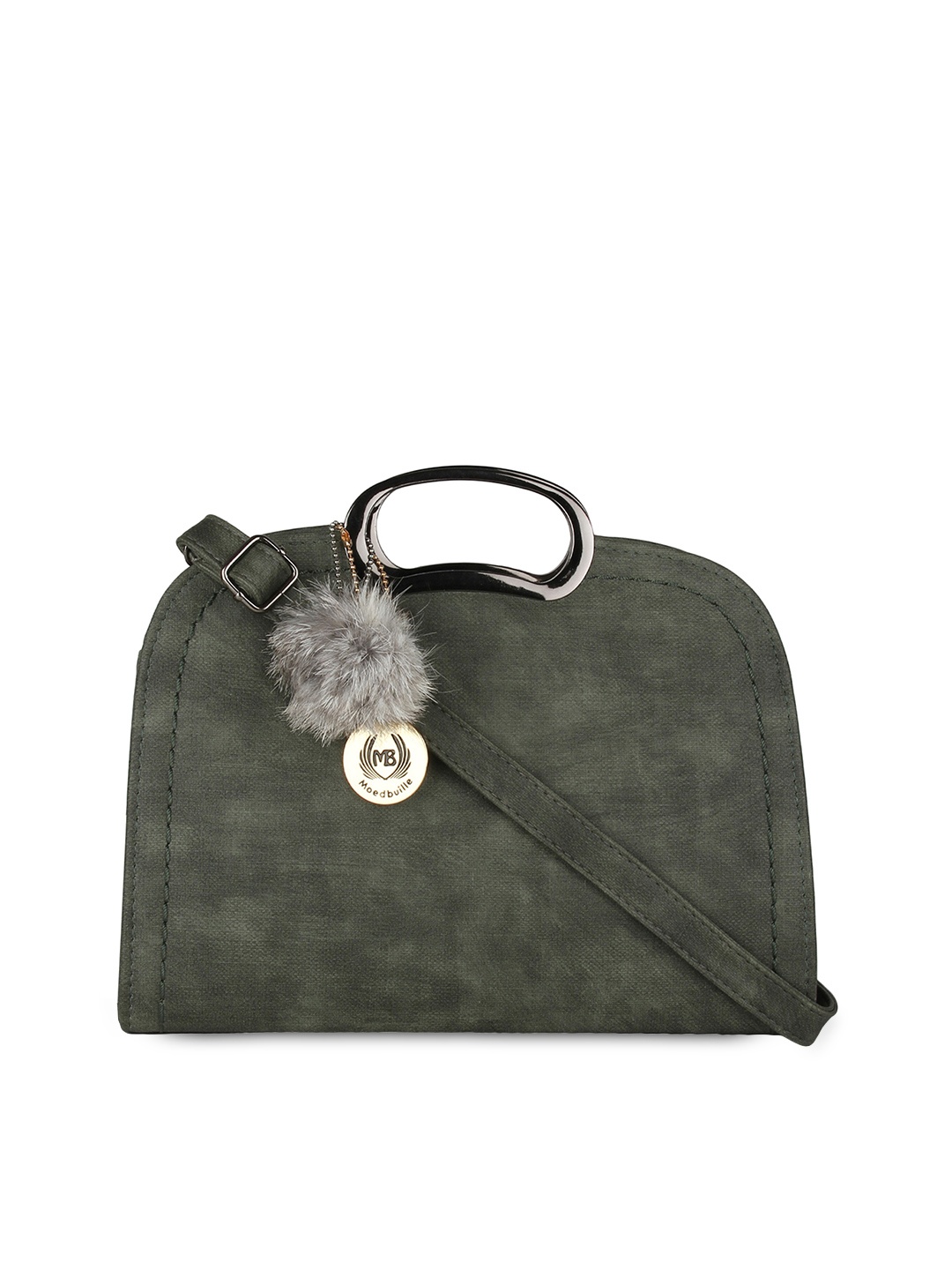 

Moedbuille Olive Green Self Design Satchel