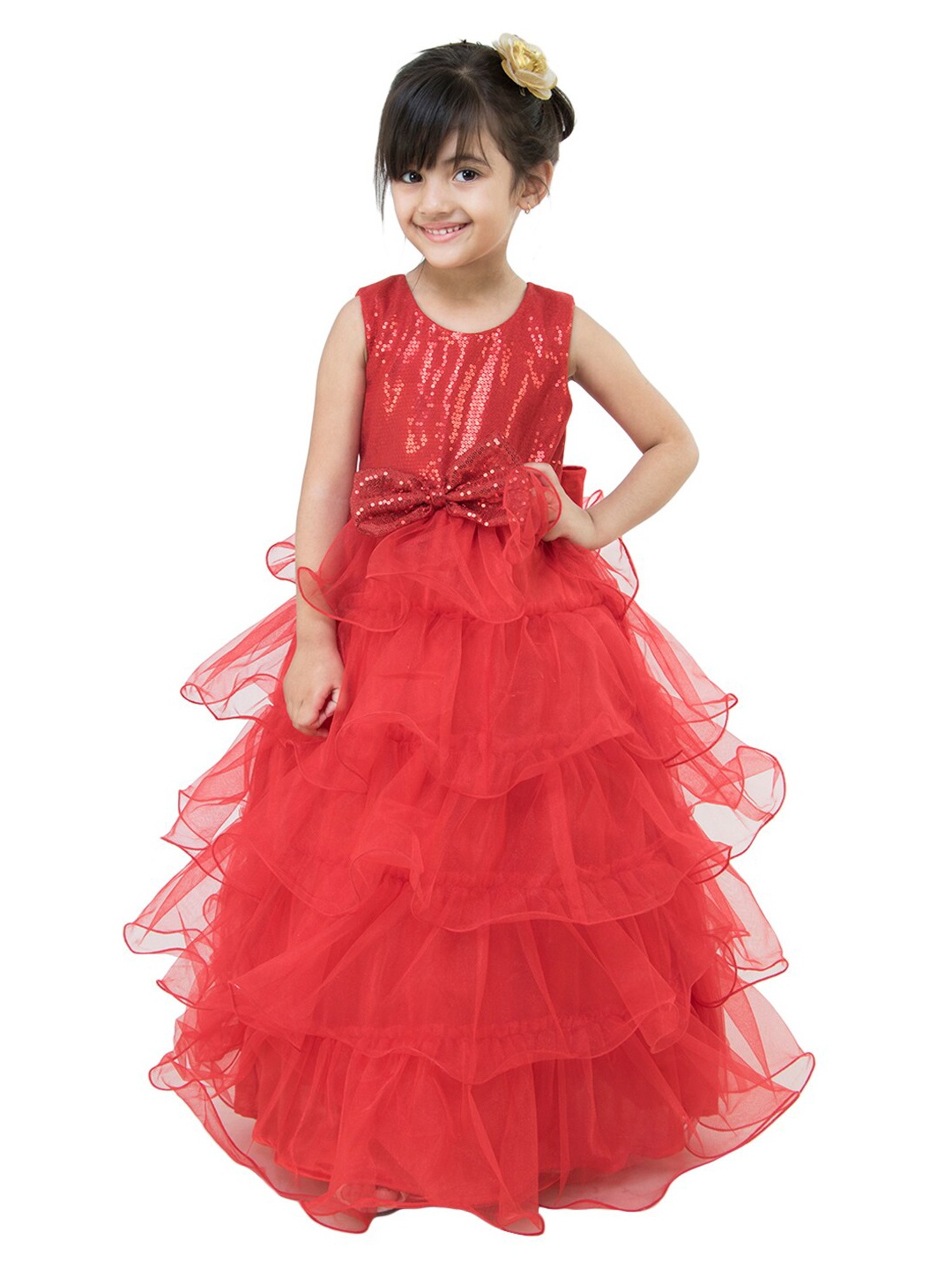 

Samsara Couture Red Embellished Satin Cotton Maxi Dress