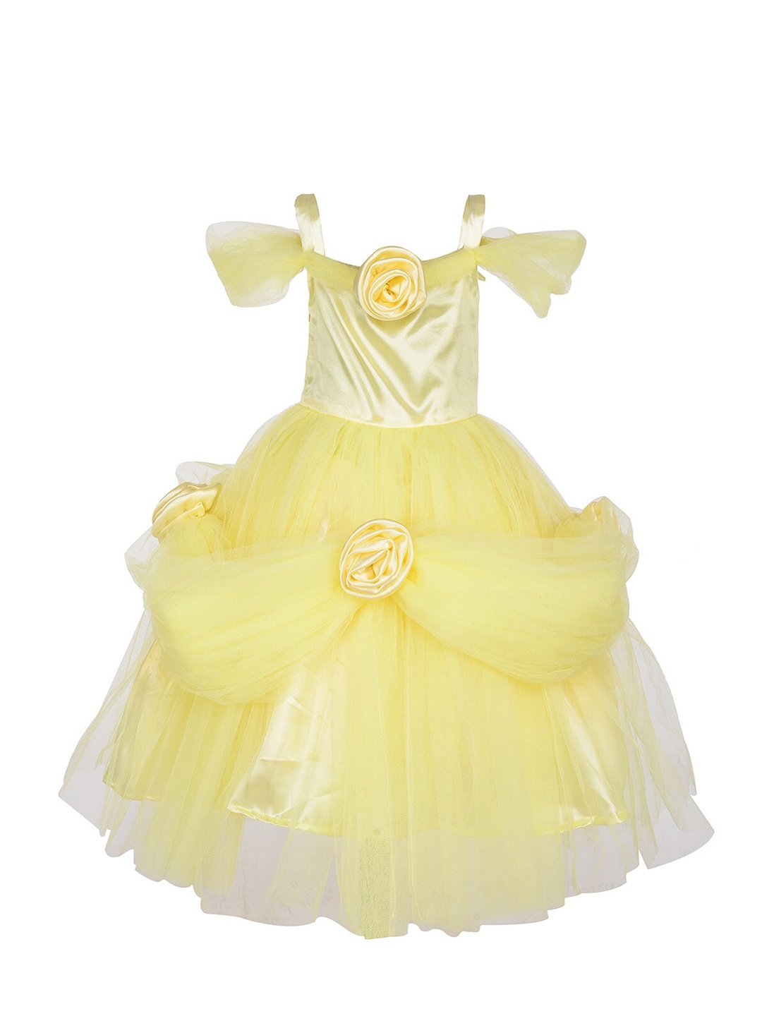 

Samsara Couture Yellow & Cream-Coloured Satin Cotton Maxi Dress