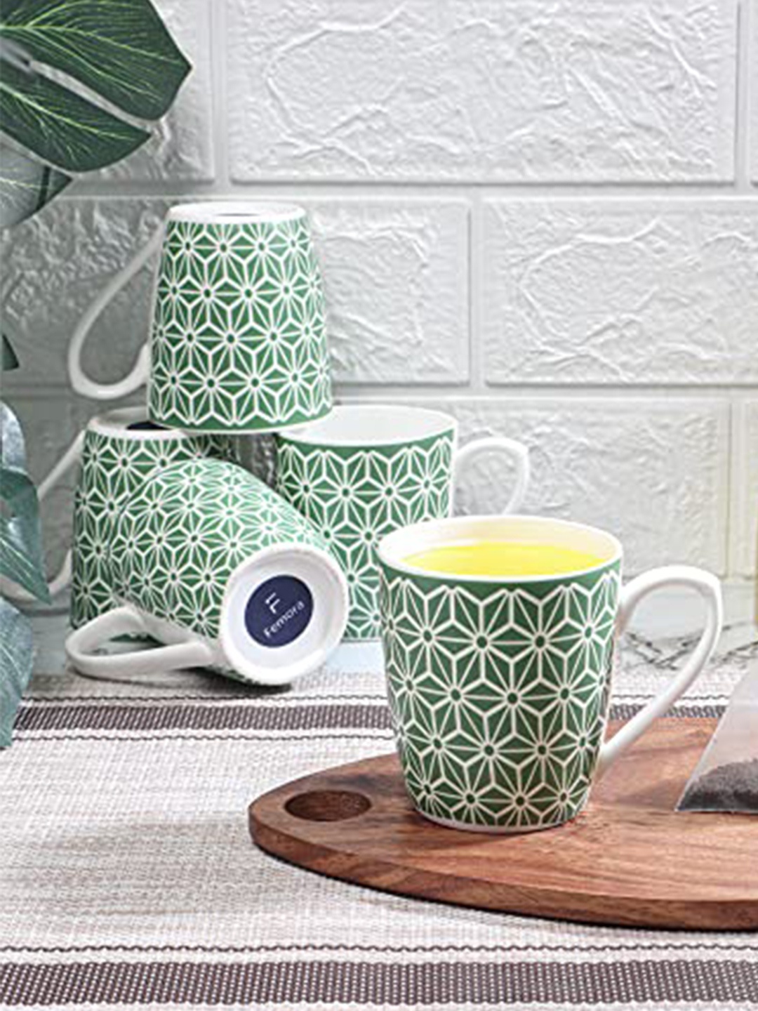 

Femora Green & White Set Of 6 Dishwasher Safe Printed Bone China Tea Cups 160 ml Each