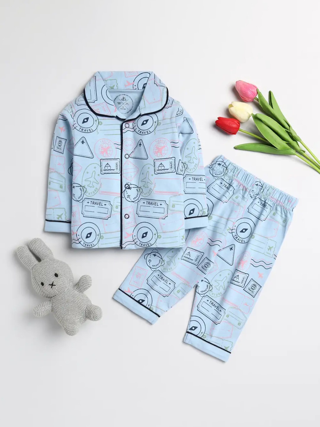 

Clt s Kids Printed Pure Cotton Night suit, Blue