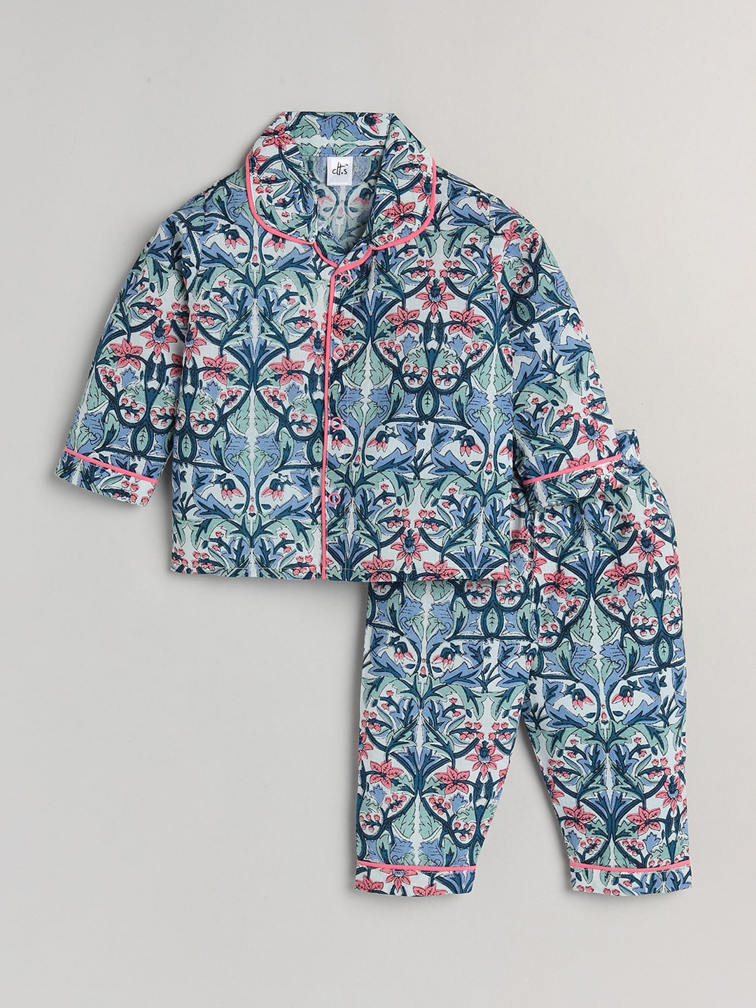 

Clt.s Infant Kids Blue & Pink Printed Pure Cotton Night Suit