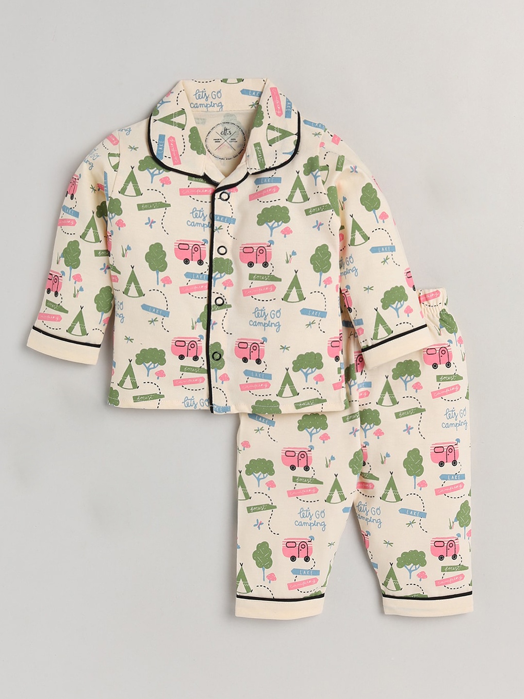

Clt.s Kids Yellow & Green Printed Pure Cotton Night suit