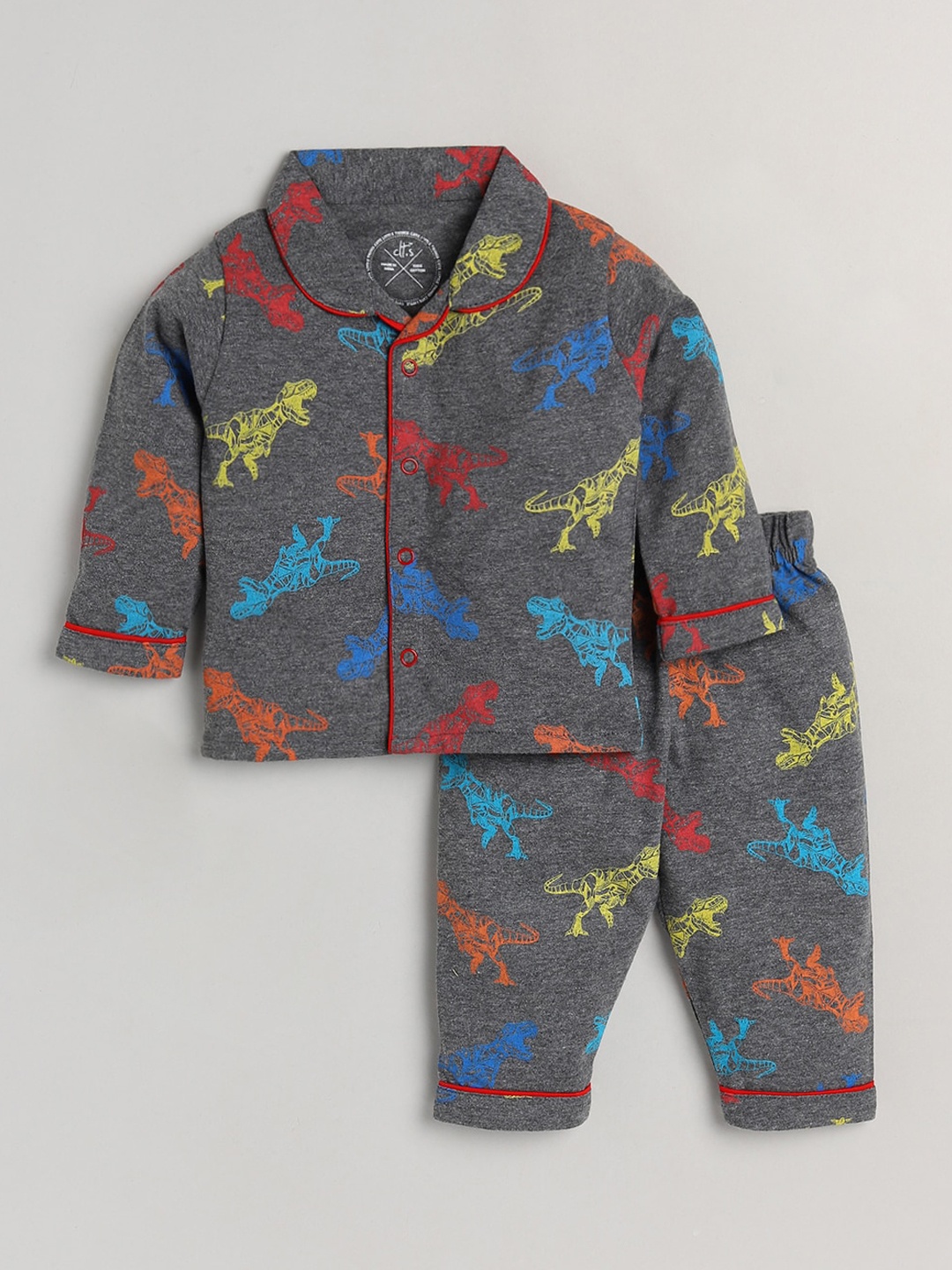 

Clt s Unisex Kids Charcoal & Red Printed Pure Cotton Night suit