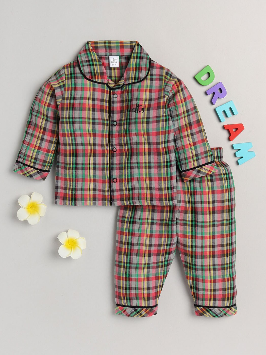

Clt s Unisex Kids Multi Color Checked Night suit