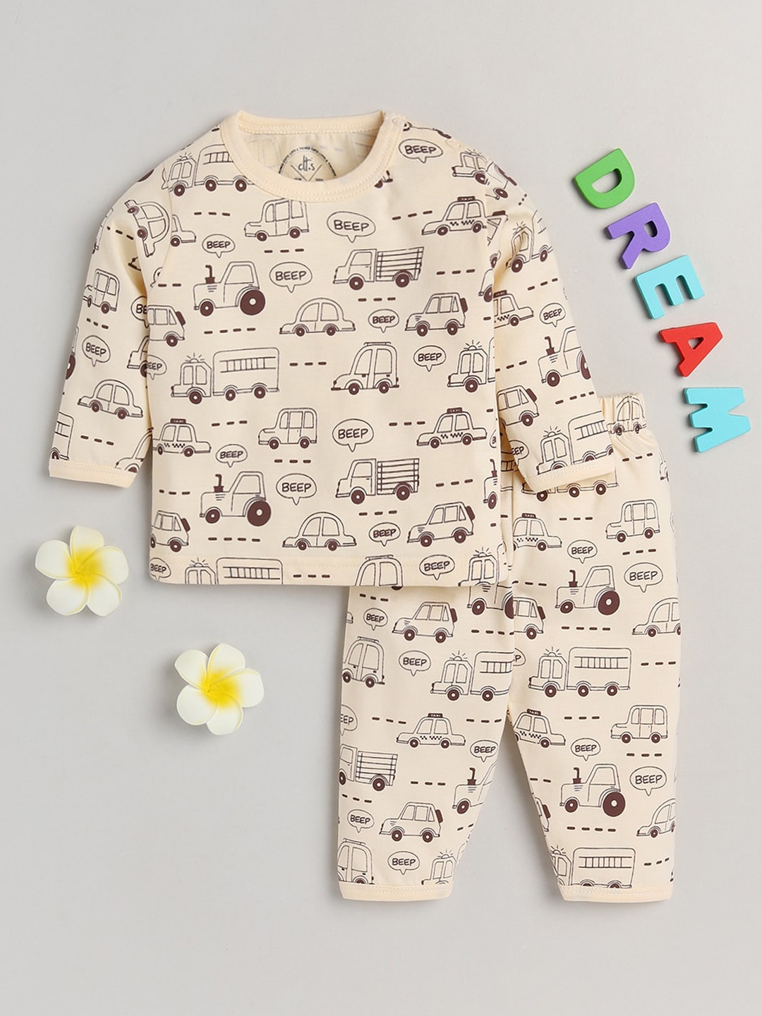 

Clt s Unisex Kids Beige Printed Night suit