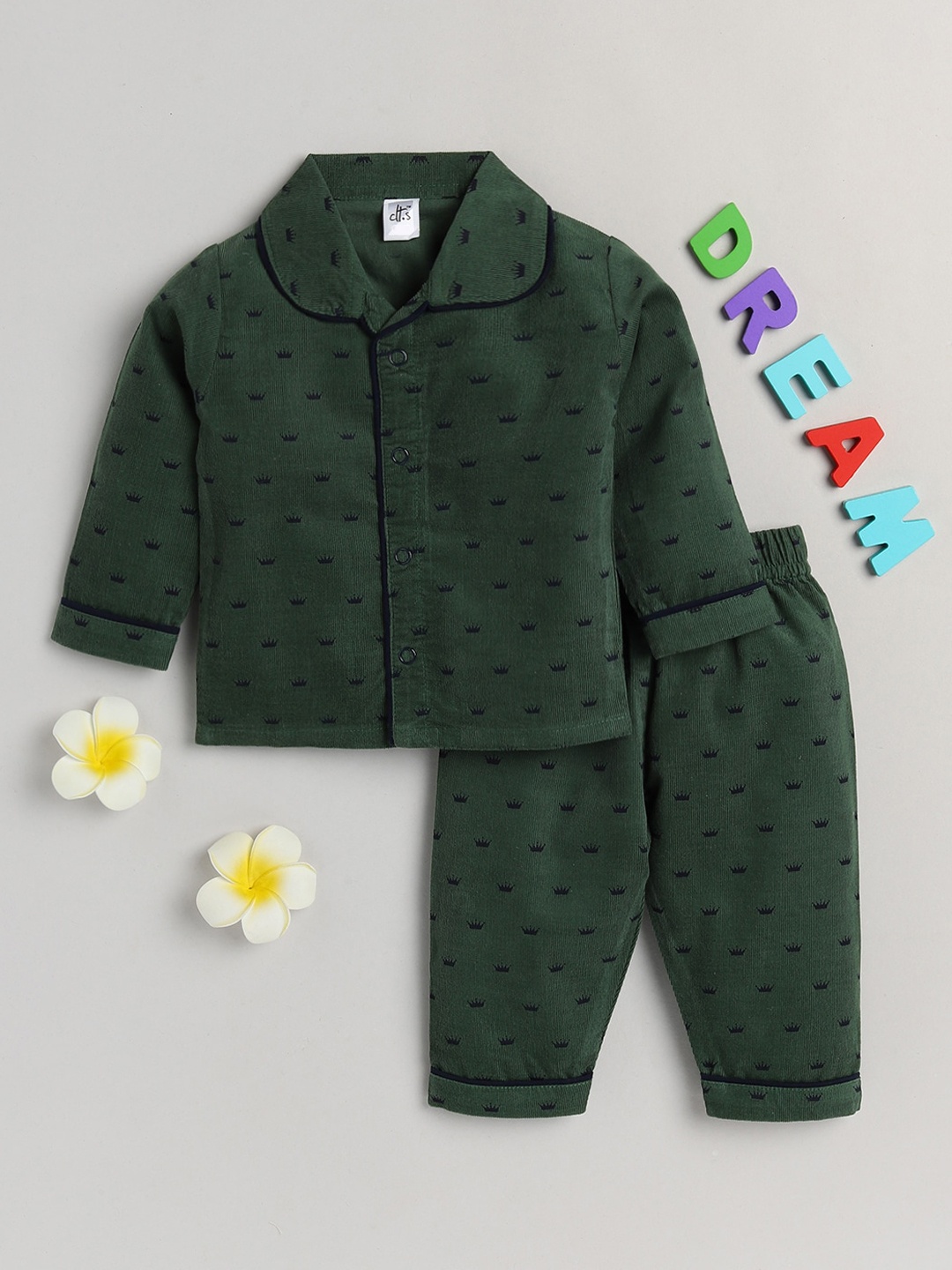 

Clt s Unisex Kids Green Printed Full Sleeve Night Suit