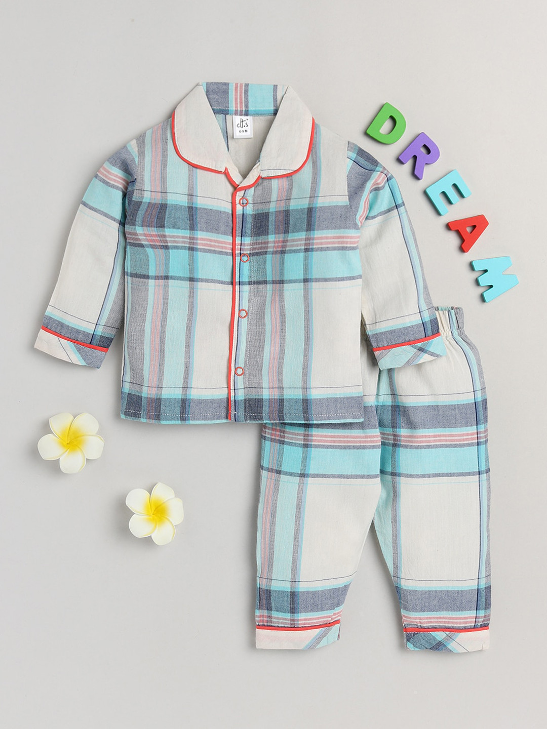 

Clt s Unisex Kids Blue & White Printed Night suit