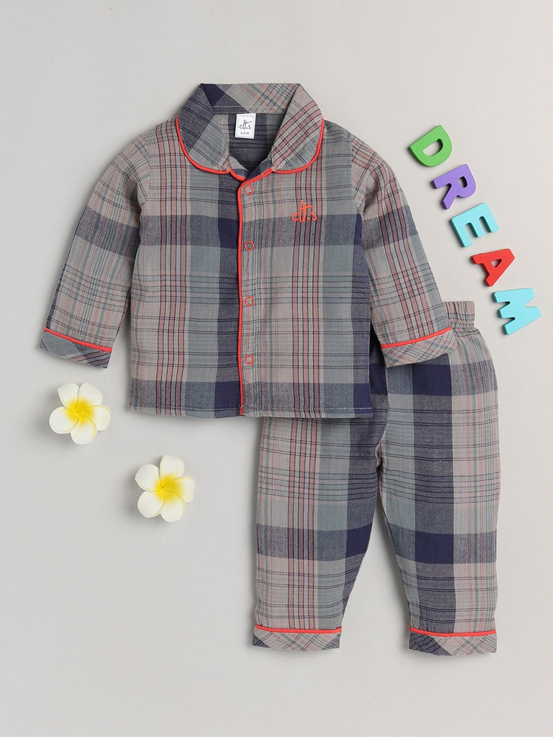 

Clt s Unisex Kids Grey & Red Printed Night suit