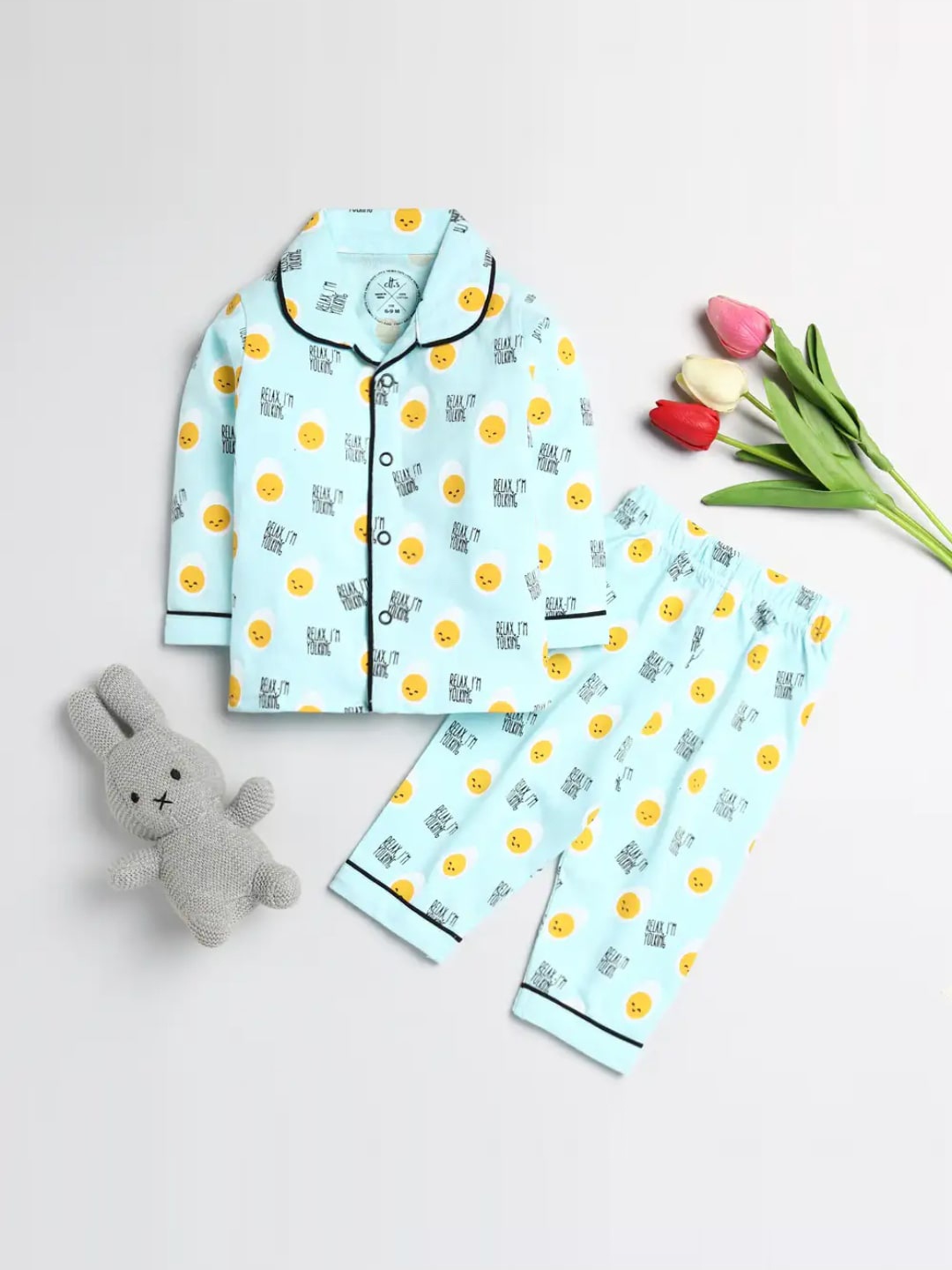

Clt s Unisex Kids Blue & Yellow Printed Night suit