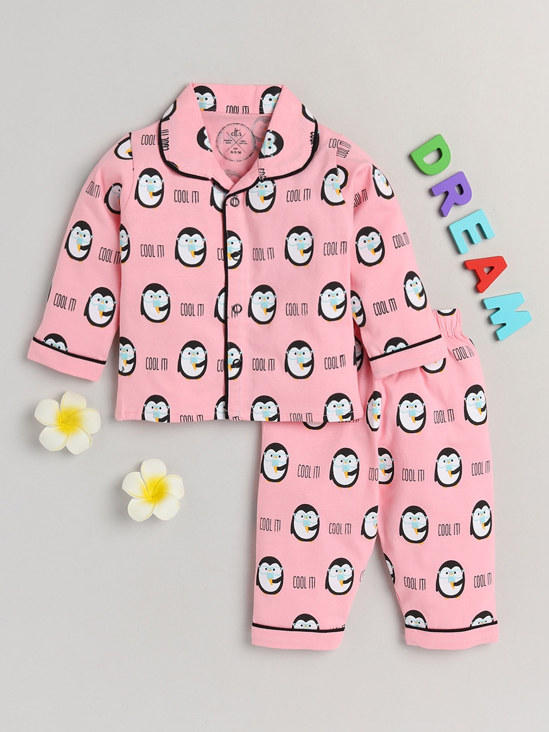 

Clt s Unisex Kids Pink & White Printed Night suit