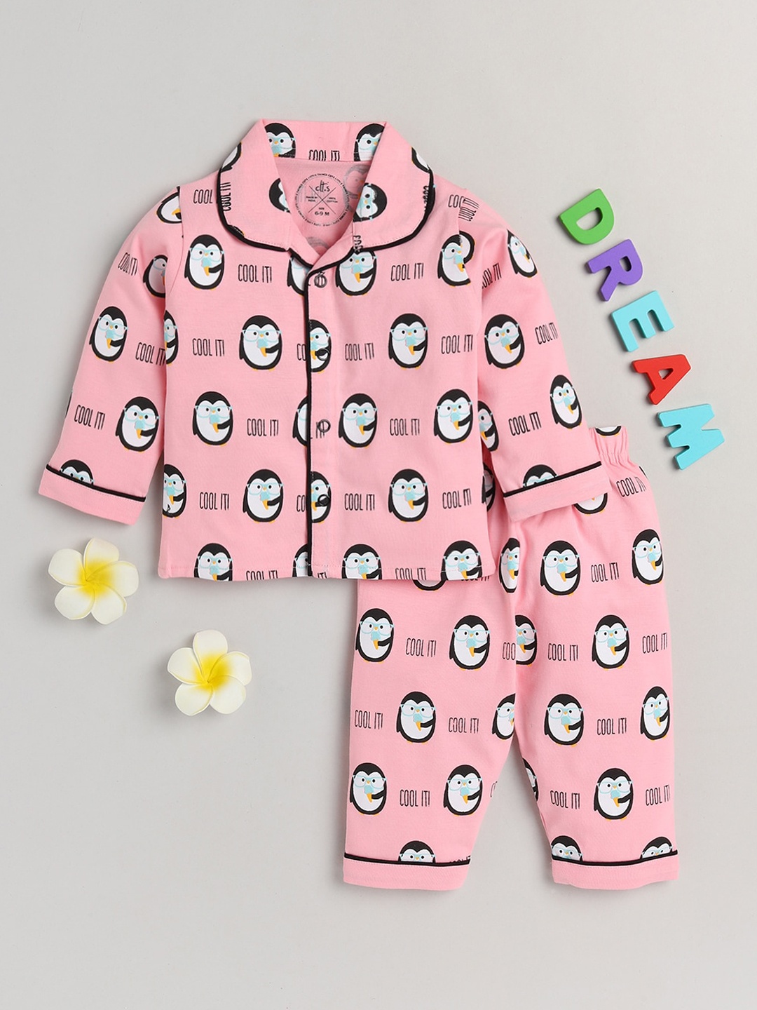 

Clt s Unisex Kids Pink & White Printed Night suit