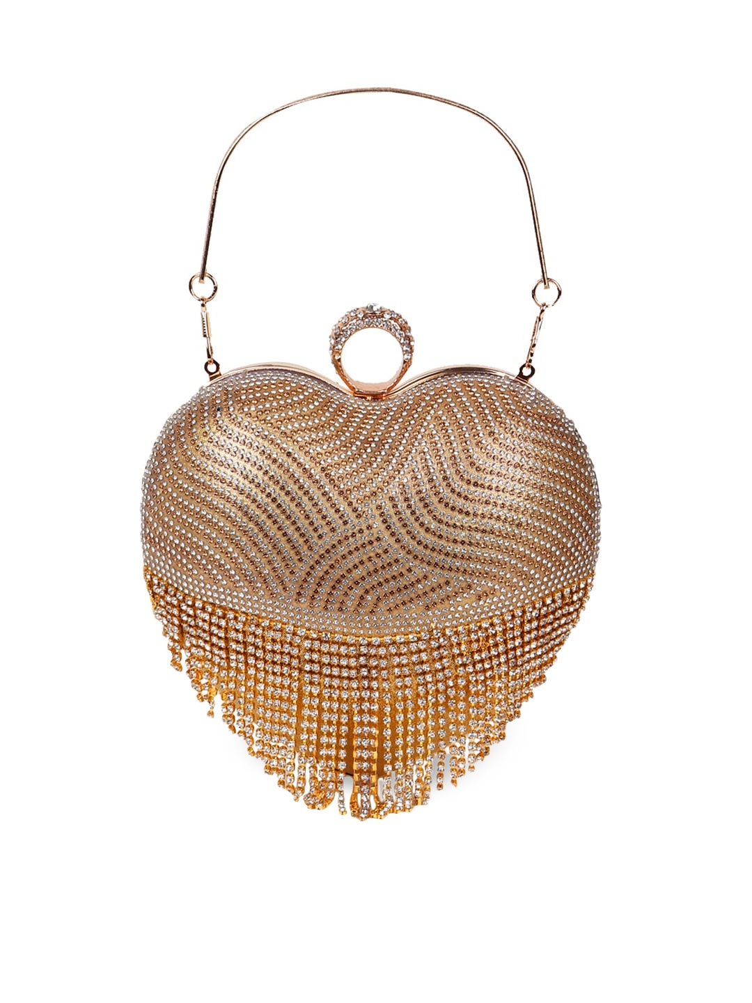 

LIKAA Gold-Toned Embellished Bridal Heart-Shaped Clutch
