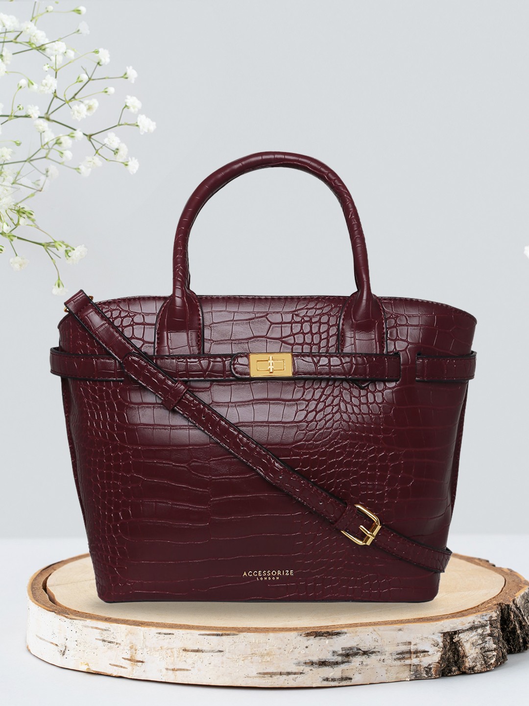 

Accessorize Burgundy Animal Textured Oversized Structured Handheld Bag