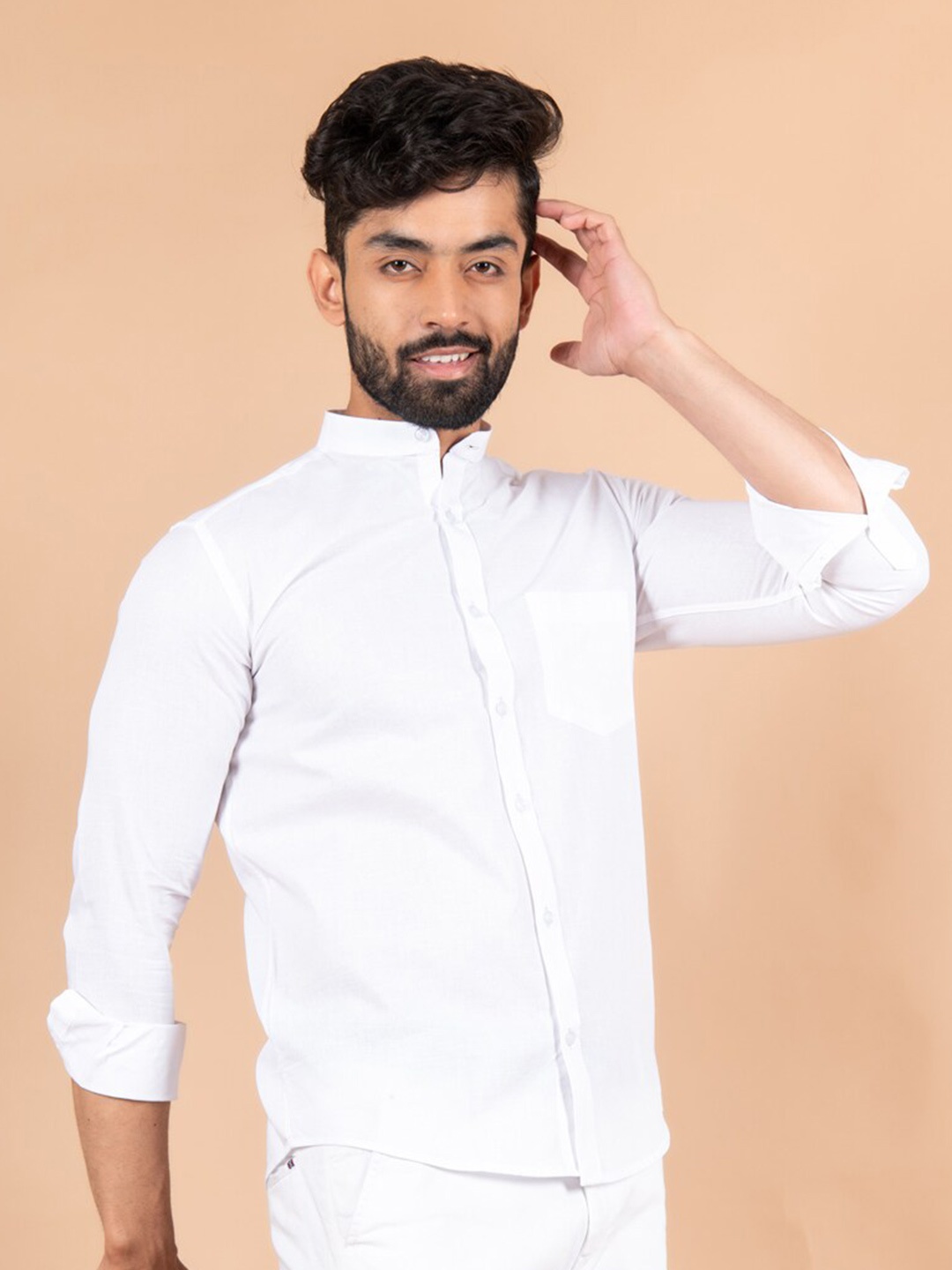 

Tistabene Men White Solid Comfort Fit Chinese Collar Casual Shirt