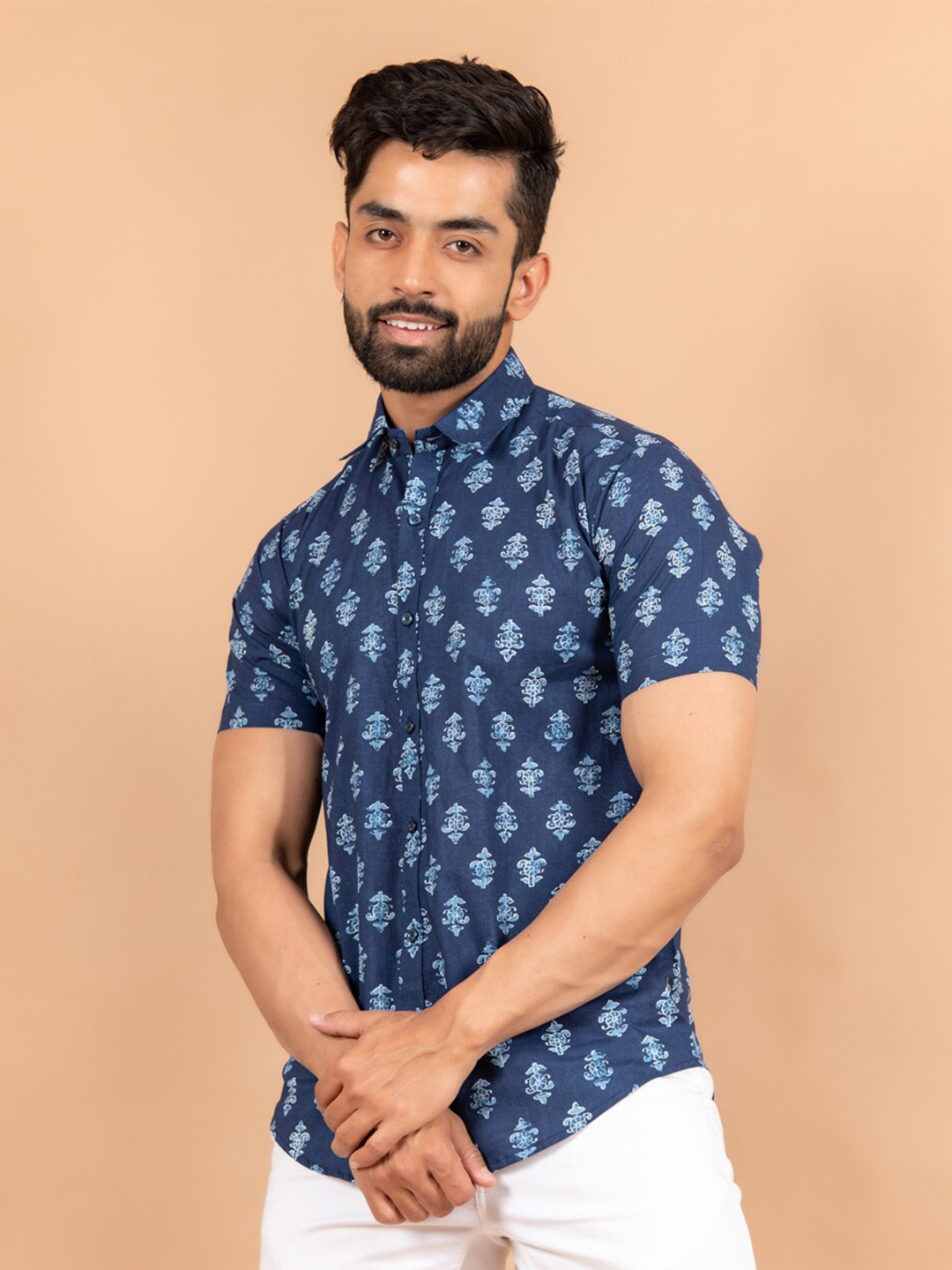 

Tistabene Men Blue Comfort Printed Cotton Casual Shirt