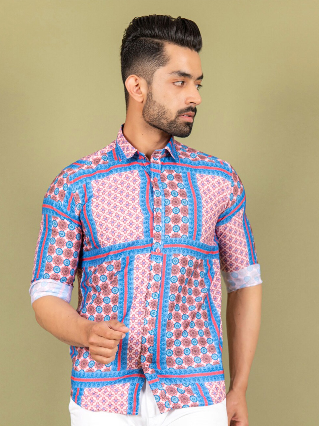 

Tistabene Men Blue & Peach Comfort Printed Casual Shirt