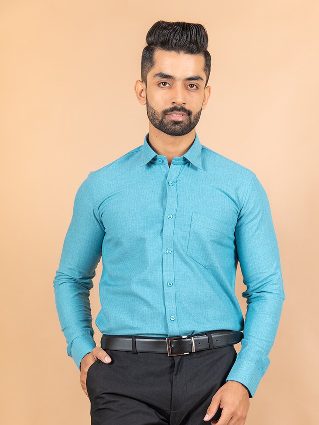 

Tistabene Men Teal Blue Comfort Striped Cotton Formal Shirt