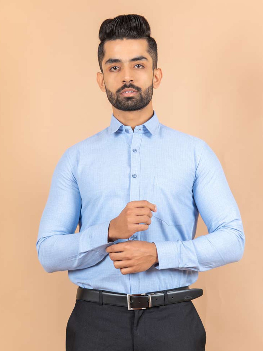 

Tistabene Men Blue Comfort Self Weaved Striped Formal Shirt
