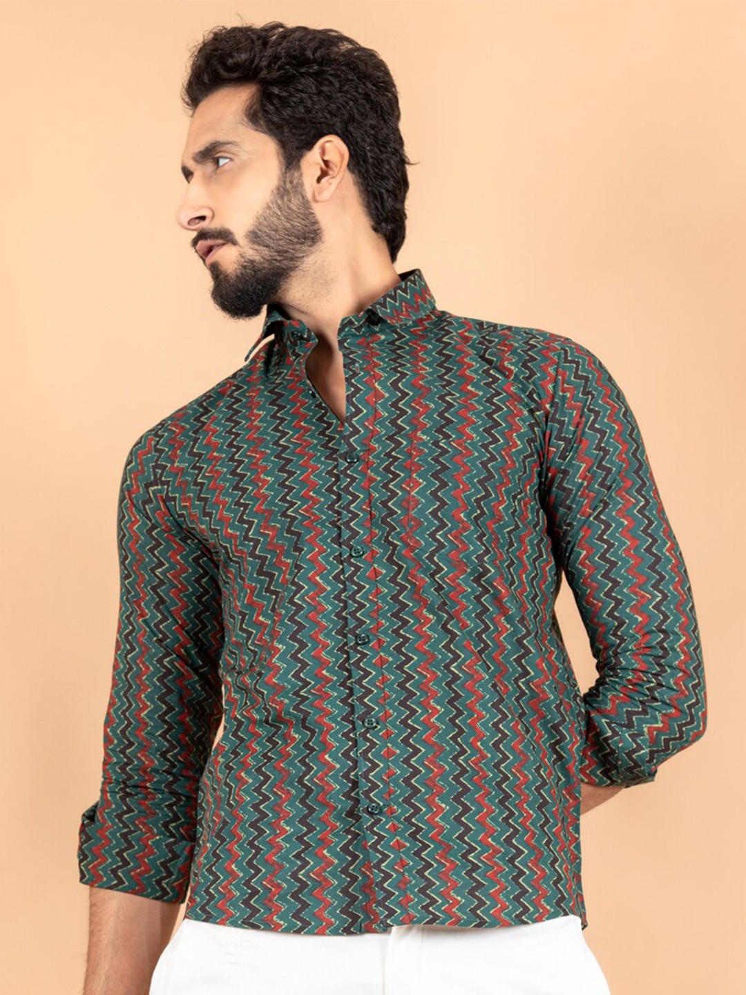 

Tistabene Men Green Comfort Floral Printed Cotton Casual Shirt