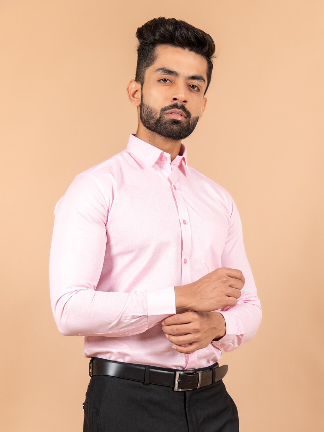 

Tistabene Men Pink Comfort Solid Linen Formal Shirt