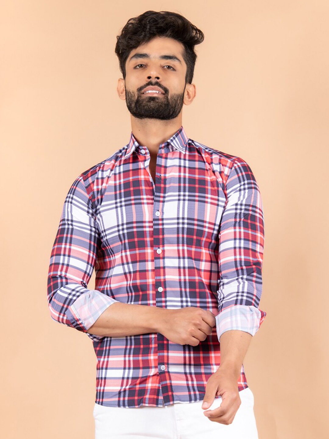 

Tistabene Men White Comfort Tartan Checks Checked Casual Shirt