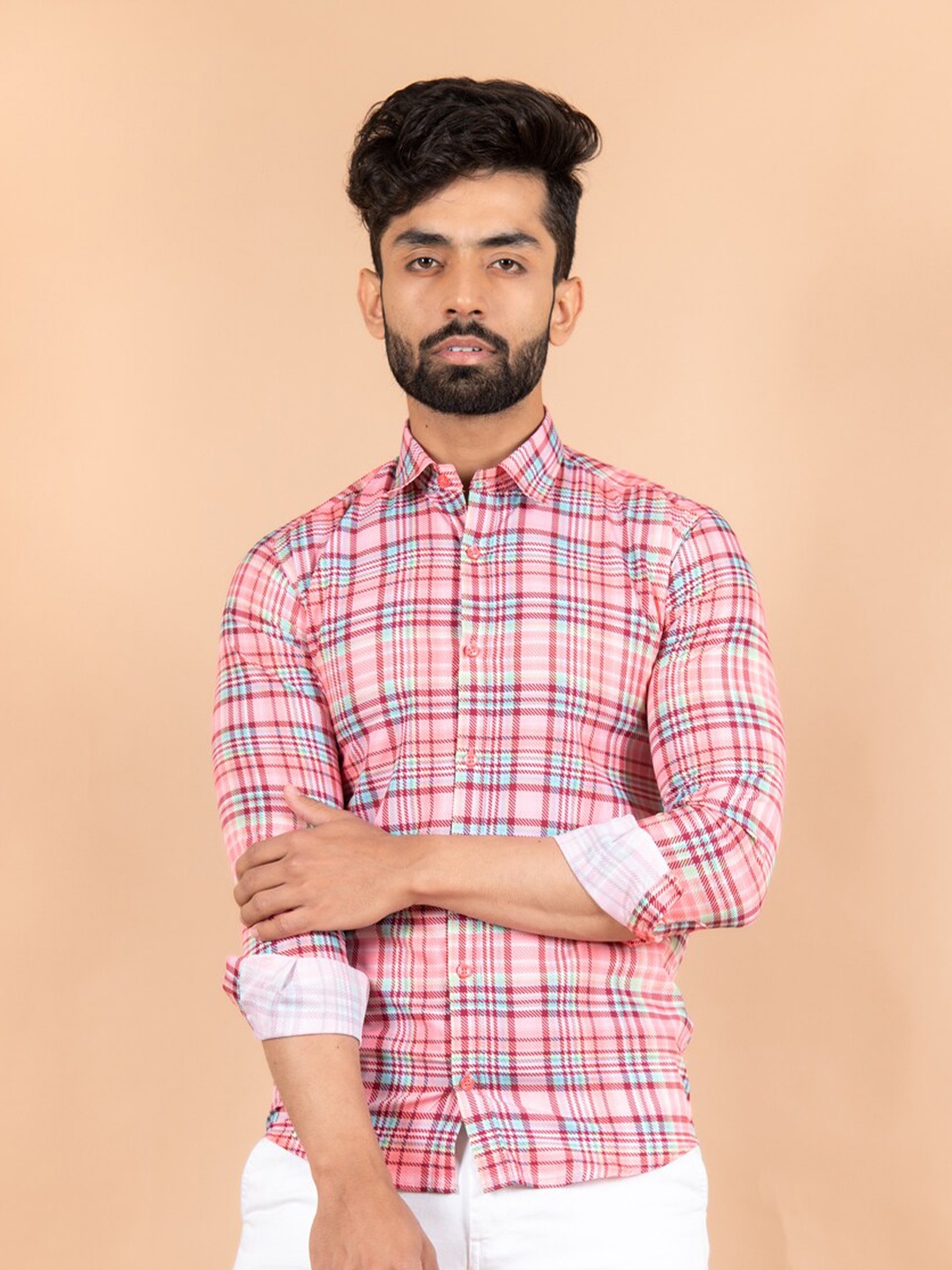 

Tistabene Men Pink Comfort Tartan Checks Checked Casual Shirt