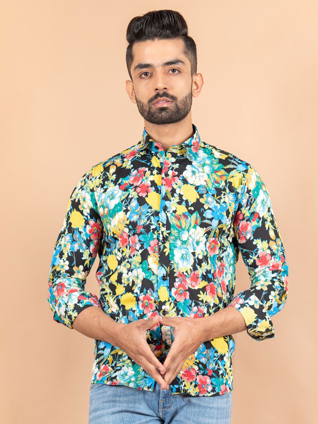

Tistabene Men Black Comfort Floral Printed Casual Shirt