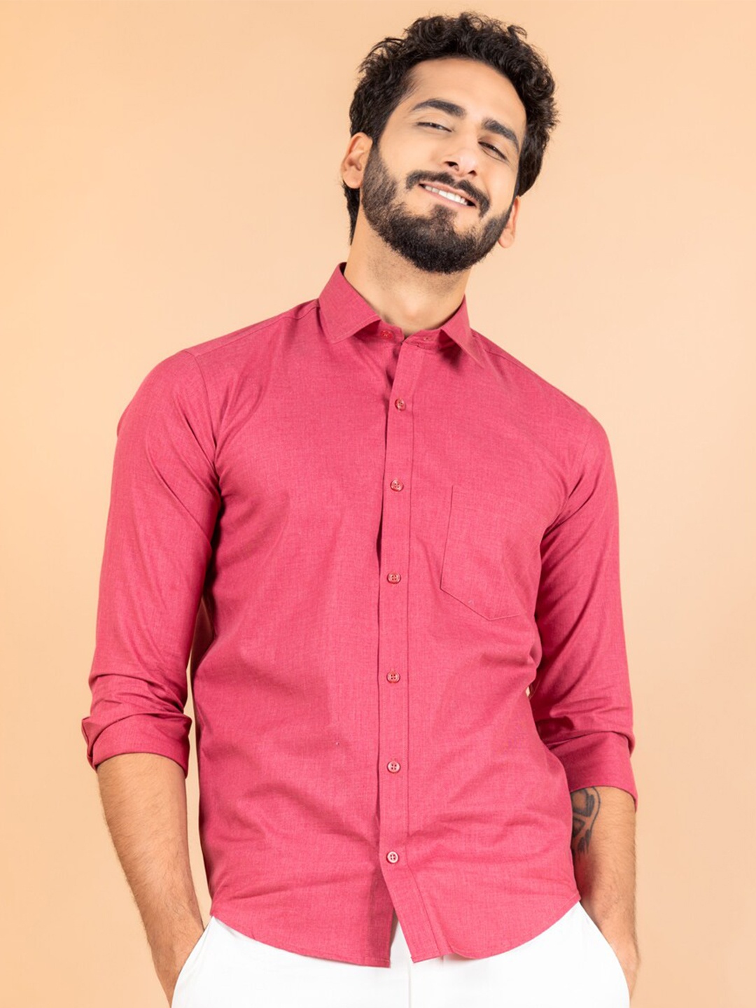 

Tistabene Men Pink Solid Comfort Formal Cotton Shirt