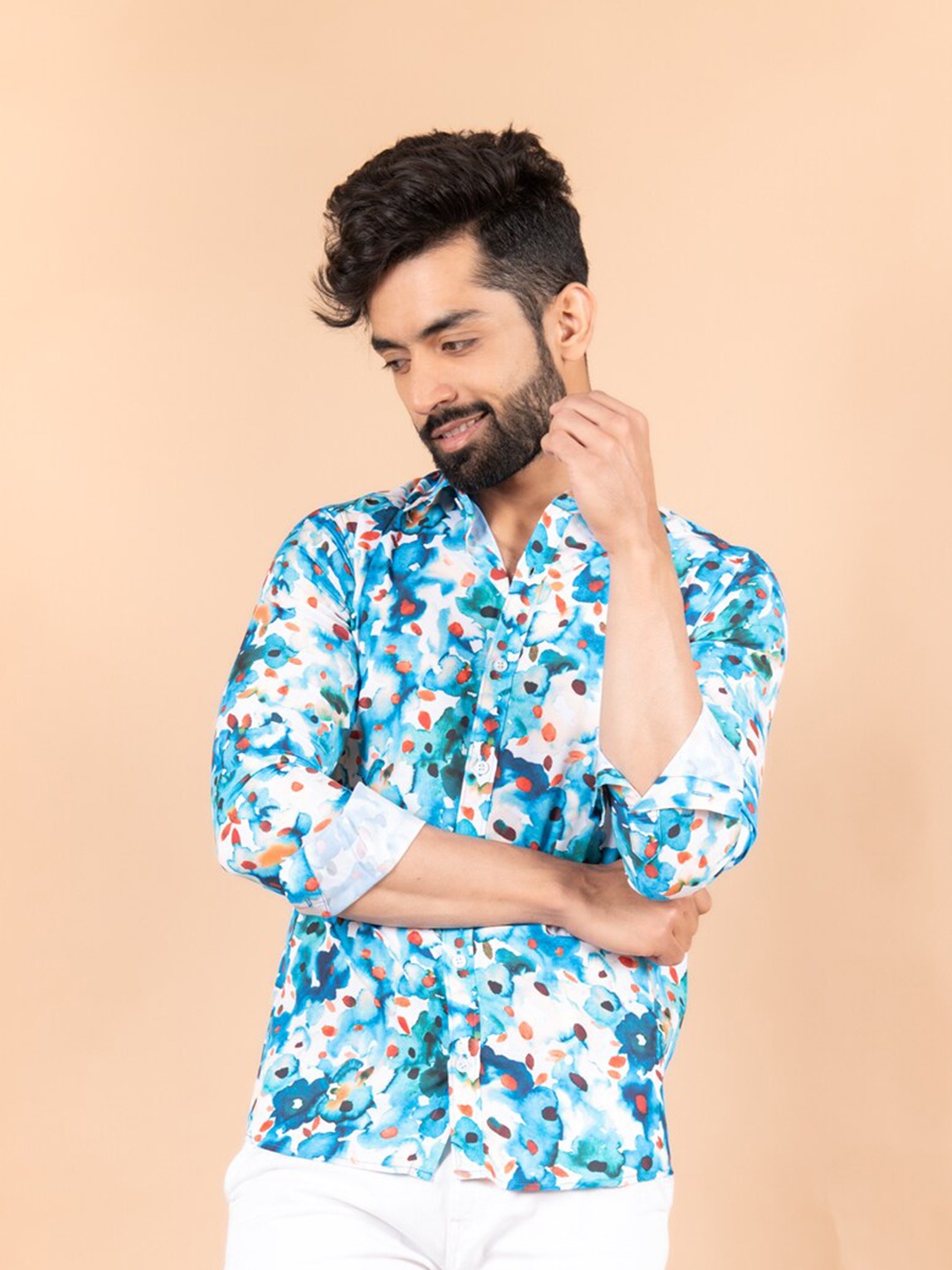Tistabene Men Blue Comfort Printed Crepe Casual Shirt