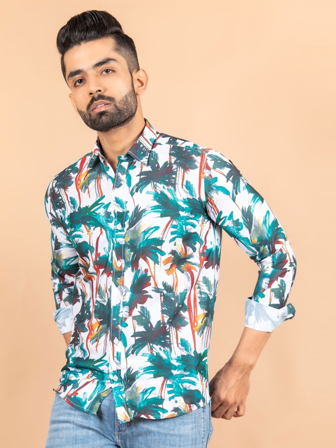 

Tistabene Men Green Comfort Printed Crepe Casual Shirt
