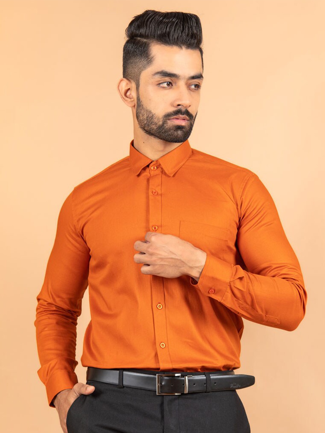 

Tistabene Men Orange Solid Comfort Cotton Formal Shirt