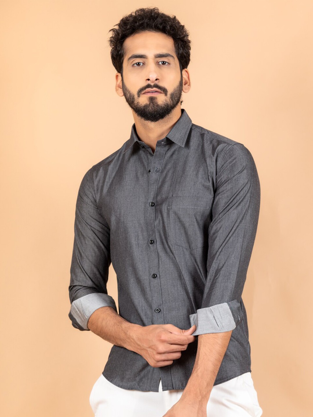

Tistabene Men Grey Solid Comfort Cotton Casual Shirt