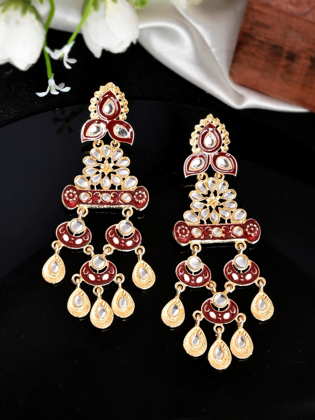 

Shoshaa Gold-Plated Contemporary Drop Earrings, Red